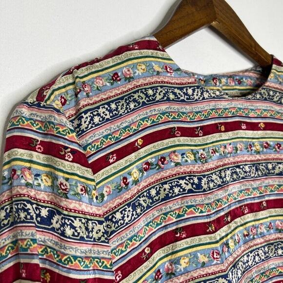 Talbots 100% Silk Vintage Floral Crew Neck Long Sleeve Shirt Size 16 Women - Picture 3 of 10